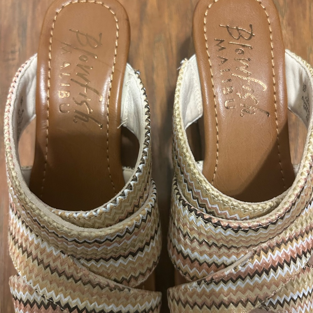 Woven Zigzag Tan Multi Mules Abi Wedge Sandal Summer Spring Blowfish Malibu - Picture 4 of 9
